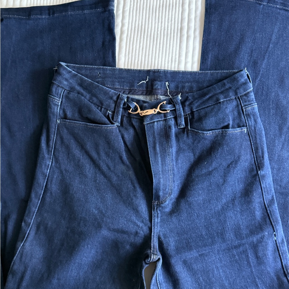 PAIGE Dark Blue Flare & Wide Leg Jeans